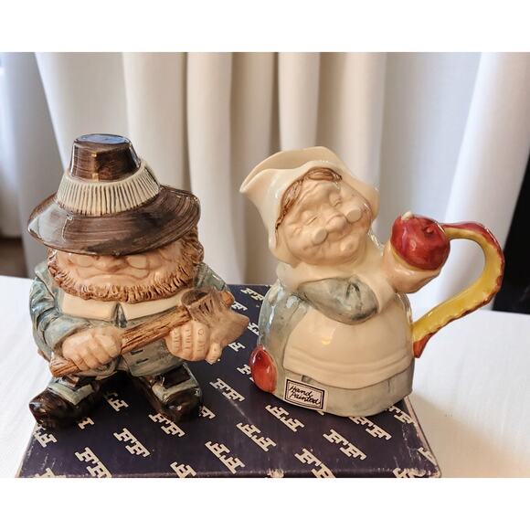 Fitz and Floyd Pilgrims Progress Thanksgiving Couple Sugar Bowl with Lid Creamer - Picture 1 of 10